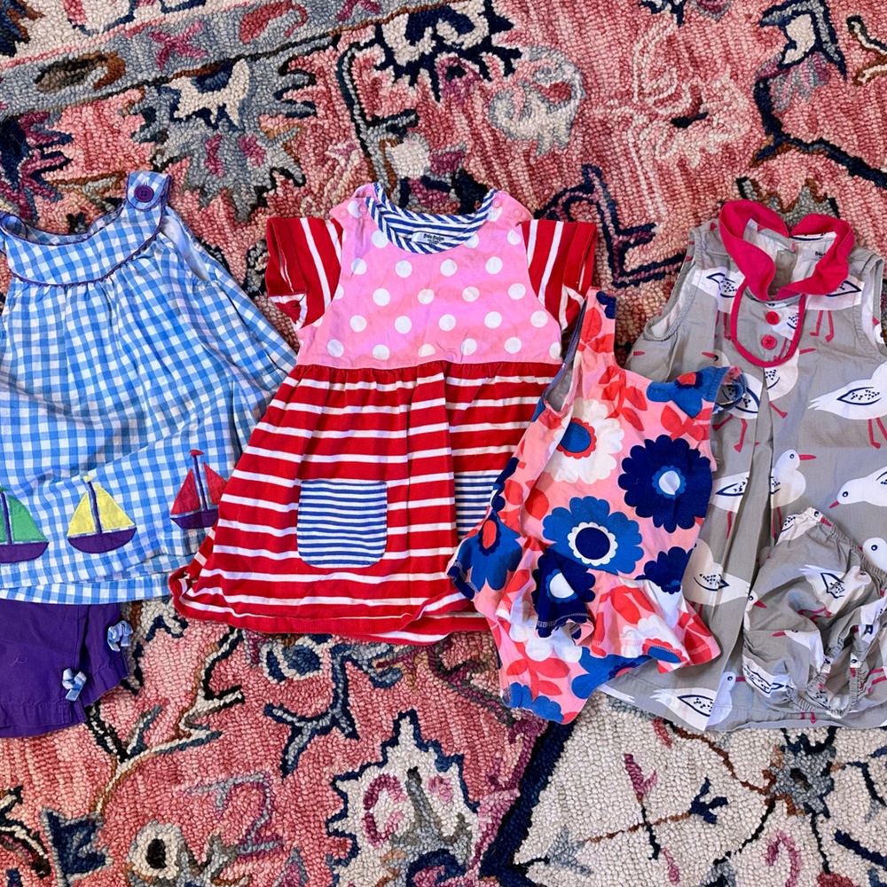 Baby Boden Girls Outfits in Red, Blue, and Pink